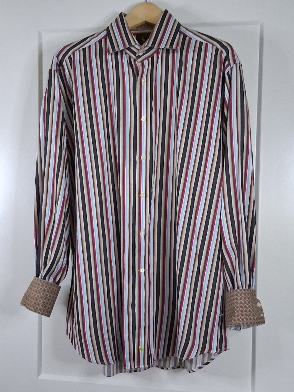 Taylorbyrd Mens XL Shirt Multicolor Striped Flip Cuff Long Sleeve Button Down